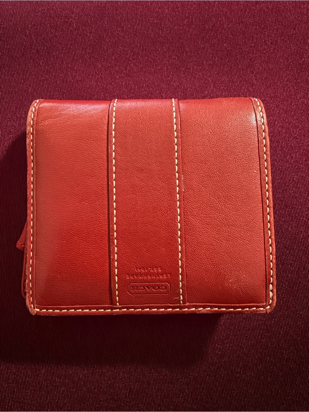 Coach Red Leather Tri-Panel Bifold Wallet